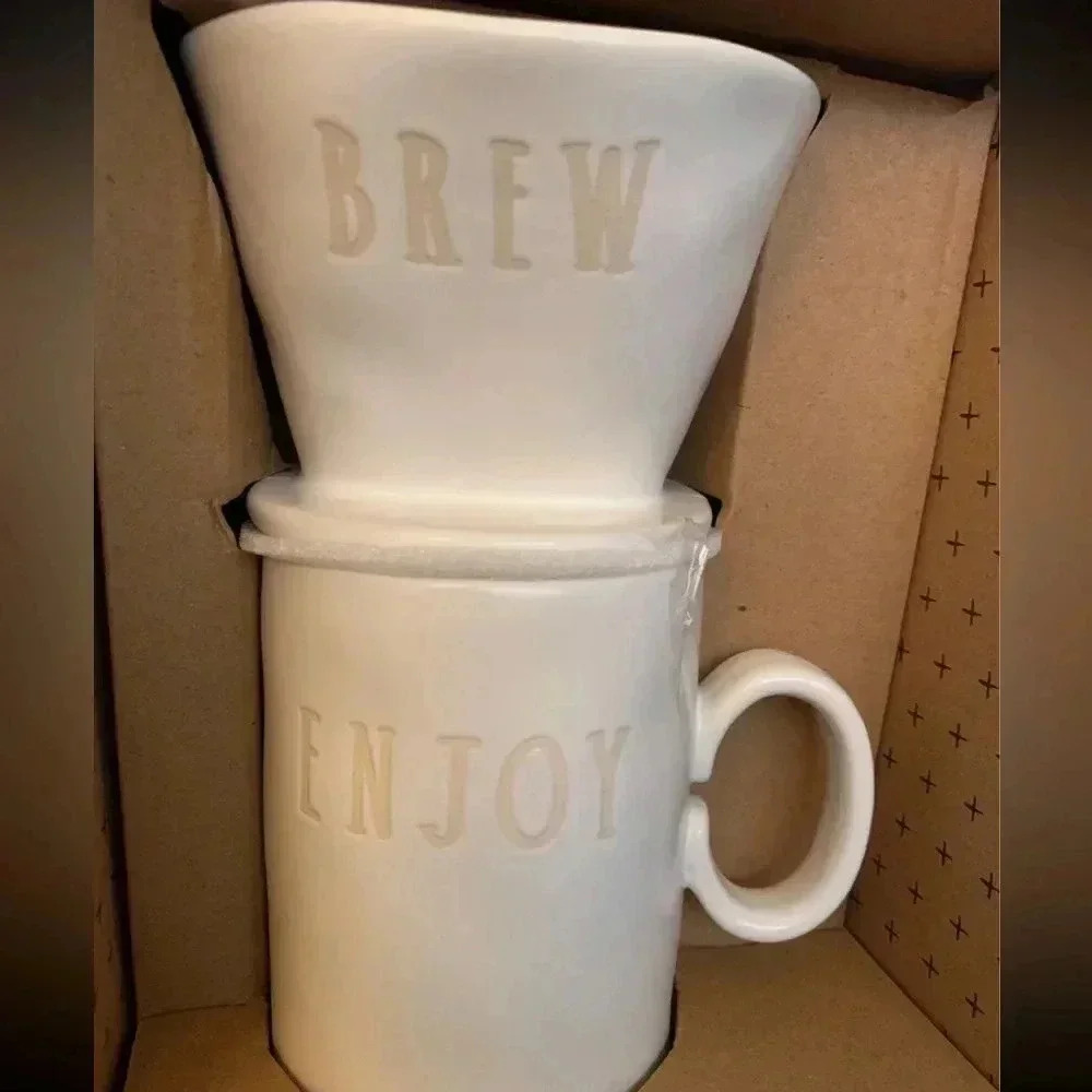 Rae Dunn “Brew” drip mug “Enjoy" white ceramic mug - Picture 5 of 5